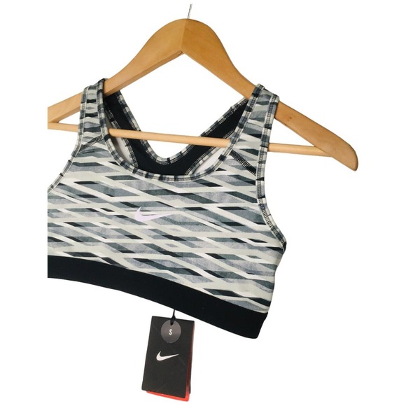 New Nike Pro Criss Cross Bra Top Dry Fit Workout Logo Athletic Geometric Gray S - Picture 6 of 16